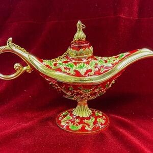 Decorative Aladdin Style Hammered Metal Lamp Large RED & GOLD